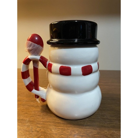 Set Of 2 Snowman Mugs w/ Spoon & Lid Christmas by St. Nicholas Square Tree Lot - Picture 3 of 9